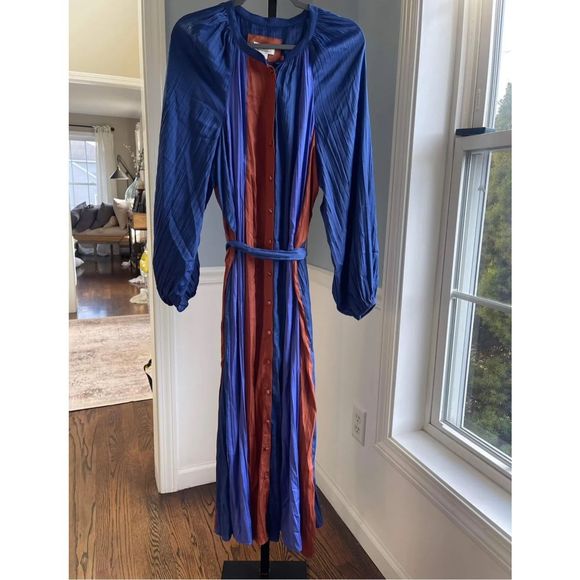 New Anthropologie Maeve Colorblocked Midi Dress Large Blue - Picture 5 of 9